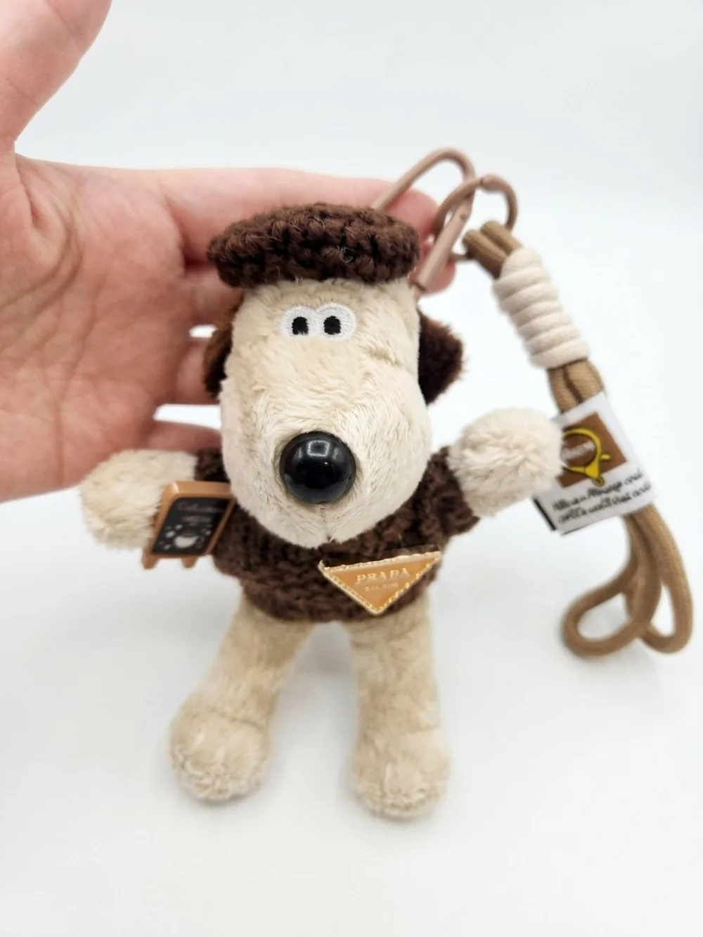Plush Dog Toy Bag Charm in Brown and Cream - Fashion Tag